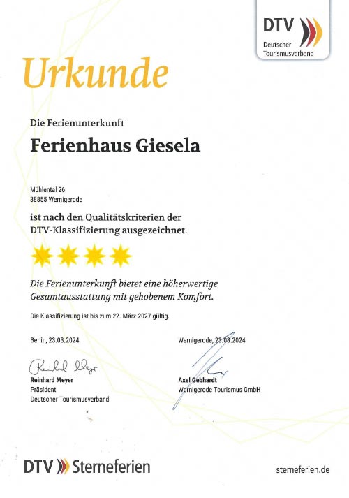 DTV Klassifizierung ferienhaus Giesela